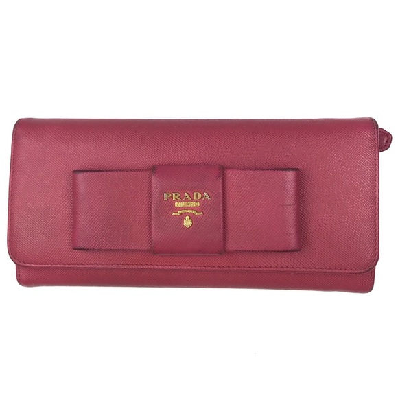 Prada Pink Saffiano Bow Continental Wallet